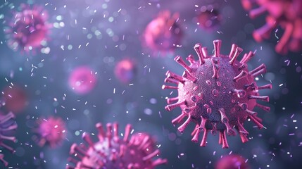 Viral Particle 3D Modeling Background: High-Resolution, Scientifically Detailed 3D Render of Virus Structure with Molecular Elements – Ideal for Medical Visualization, Microbiology Research, Education