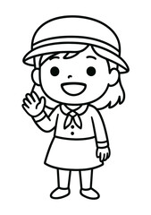 Girl Waving Hand Wearing Hat Cartoon Illustration