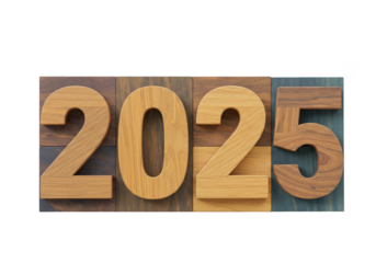 Isolated Transparent Background of Number 2025 Future in Wooden Blocks