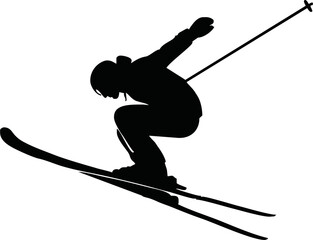 Silhouette of person doing ski jump vector style on white background