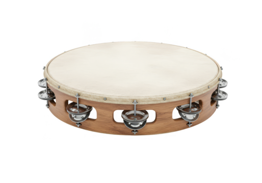 Isolated Tambourine Musical Instrument with Wooden Frame Transparent Background - Powered by Adobe