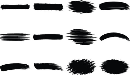 Ink brush strokes set, hand drawn paint textures, grunge design elements isolated on white