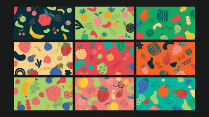 Fruit seamless colorful background Set