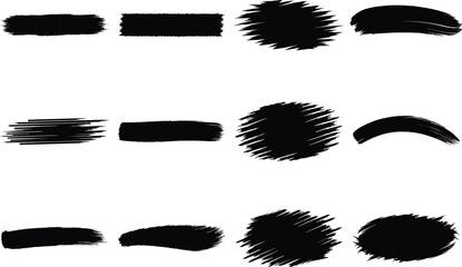 Black brush stroke set hand drawn paint texture isolated ink shapes clipart pack