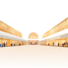 Illustration of the interior of a large shopping mall