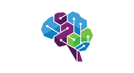 Fototapeta premium Abstract Digital Brain Composed of Geometric Hexagons and Cubes Symbolizing AI and Connectivity