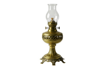 Isolated Vintage Brass Kerosene Oil Lamp with Glass and Transparent Background