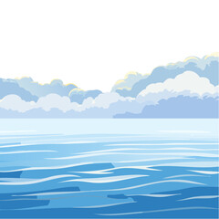 Fototapeta premium Serene seascape illustration with clouds, light, and waves.