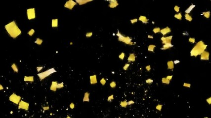 Sparkling Gold Confetti on Black Background: Celebration Decor