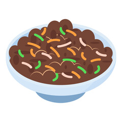 Spatzle or Spaetzle Platter isometric concept, nokedli vector icon design, German cuisine symbol, Germany Serving Platter sign, European gastronomy food culture stock illustration 