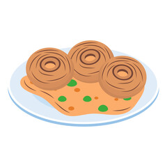 Stuffed center rolled steak isometric concept, Sliced beef rouladen filled with bacon vector design, German cuisine symbol Germany Serving Platter sign Deutschland gastronomy food culture illustration