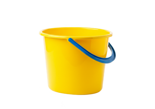 Isolated Yellow Bucket Container with Handle on Transparent Background