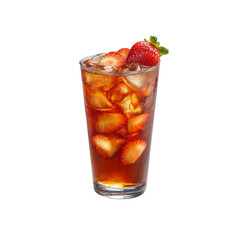 Refreshing Iced Tea with Strawberries in Tall Glass