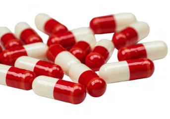 Isolated Transparent Background of Red And White Medicine Capsules