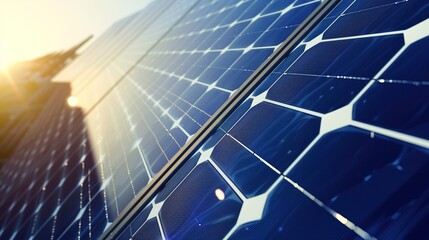 Solar Panel Array Technology Background: High-Resolution 3D Render of Photovoltaic Systems with Realistic Solar Panel Arrays – Ideal for Renewable Energy Projects, Green Technology Visuals, Sustainabl