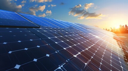 Solar Panel Array Technology Background: High-Resolution 3D Render of Photovoltaic Systems with Realistic Solar Panel Arrays – Ideal for Renewable Energy Projects, Green Technology Visuals, Sustainabl