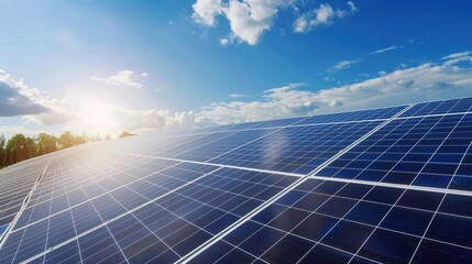 Solar Panel Array Technology Background: High-Resolution 3D Render of Photovoltaic Systems with Realistic Solar Panel Arrays – Ideal for Renewable Energy Projects, Green Technology Visuals, Sustainabl