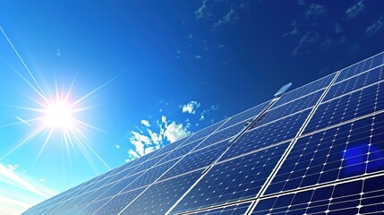 Solar Panel Array Technology Background: High-Resolution 3D Render of Photovoltaic Systems with Realistic Solar Panel Arrays – Ideal for Renewable Energy Projects, Green Technology Visuals, Sustainabl