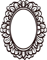Ornate floral oval frame illustration with vintage decorative border and empty center on white background