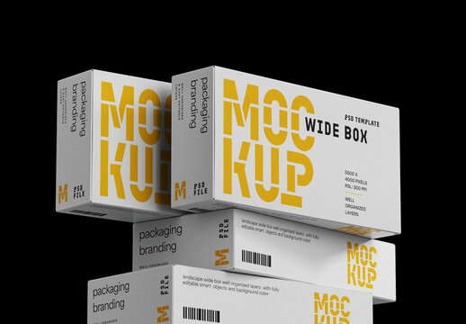 Stacked Wide Boxes Mockup for Packaging Design and Retail Branding