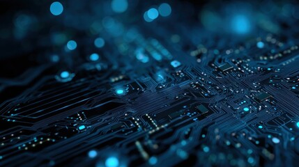 Close up of a glowing circuit board