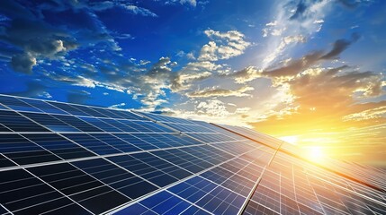 Solar Panel Array Technology Background: High-Resolution 3D Render of Photovoltaic Systems with Realistic Solar Panel Arrays – Ideal for Renewable Energy Projects, Green Technology Visuals, Sustainabl