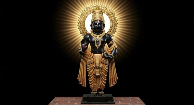 Black Stone Lord Vitthal Murti in Pandharpur Mandir &ndash; Vitthal Rukmini Idol Temple Image | Hindu God Vithoba Photo for Spiritual Use
