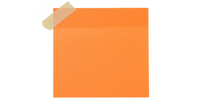 Isolated Transparent Orange Note Adhesive Taped on Blank Paper
