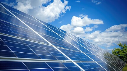 Solar Panel Array Technology Background: High-Resolution 3D Render of Photovoltaic Systems with Realistic Solar Panel Arrays – Ideal for Renewable Energy Projects, Green Technology Visuals, Sustainabl