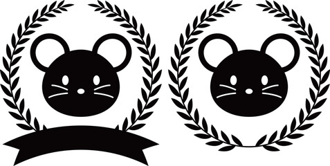 ネズミと月桂冠のエンブレム　モノトーン