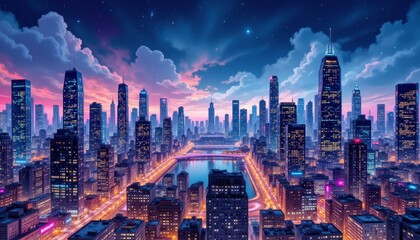 Obraz premium Stunning cityscape photography, metropolis architecture and highrise towers at sunset