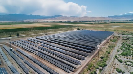 Solar Panel Array Technology Background: High-Resolution 3D Render of Photovoltaic Systems with Realistic Solar Panel Arrays – Ideal for Renewable Energy Projects, Green Technology Visuals, Sustainabl