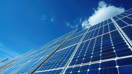 Solar Panel Array Technology Background: High-Resolution 3D Render of Photovoltaic Systems with Realistic Solar Panel Arrays – Ideal for Renewable Energy Projects, Green Technology Visuals, Sustainabl