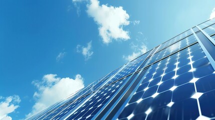 Solar Panel Array Technology Background: High-Resolution 3D Render of Photovoltaic Systems with Realistic Solar Panel Arrays – Ideal for Renewable Energy Projects, Green Technology Visuals, Sustainabl