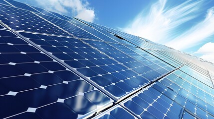Solar Panel Array Technology Background: High-Resolution 3D Render of Photovoltaic Systems with Realistic Solar Panel Arrays – Ideal for Renewable Energy Projects, Green Technology Visuals, Sustainabl
