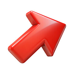 Glossy red arrow pointing up and right isolated on transparent background
