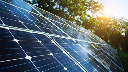 Solar Panel Array Technology Background: High-Resolution 3D Render of Photovoltaic Systems with Realistic Solar Panel Arrays – Ideal for Renewable Energy Projects, Green Technology Visuals, Sustainabl
