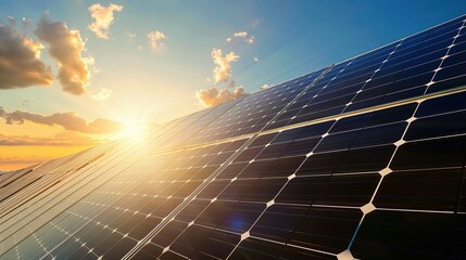 Solar Panel Array Technology Background: High-Resolution 3D Render of Photovoltaic Systems with Realistic Solar Panel Arrays – Ideal for Renewable Energy Projects, Green Technology Visuals, Sustainabl