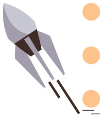 Rocket accelerating with trails aimed at three orange planets, representing exploration, innovation, and progress. Ideal for space travel, technology, future, ambition, startup achievement simple