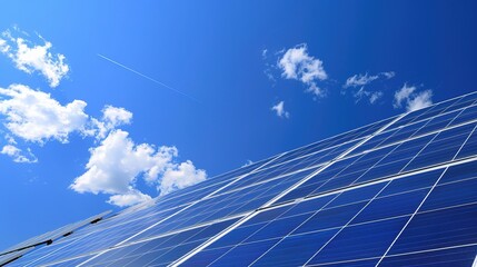 Solar Panel Array Technology Background: High-Resolution 3D Render of Photovoltaic Systems with Realistic Solar Panel Arrays – Ideal for Renewable Energy Projects, Green Technology Visuals, Sustainabl
