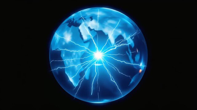 Electric Blue Globe with Lightning Bursts &ndash; Global Connectivity and Power Concept