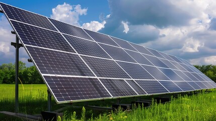 Solar Panel Array Technology Background: High-Resolution 3D Render of Photovoltaic Systems with Realistic Solar Panel Arrays – Ideal for Renewable Energy Projects, Green Technology Visuals, Sustainabl