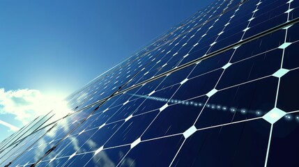 Solar Panel Array Technology Background: High-Resolution 3D Render of Photovoltaic Systems with Realistic Solar Panel Arrays – Ideal for Renewable Energy Projects, Green Technology Visuals, Sustainabl