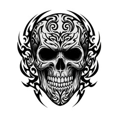 Isolated Vector Illustration of a Skull Gothic Tattoo Design with Tribal Ornaments