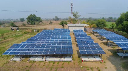 Solar Panel Array Technology Background: High-Resolution 3D Render of Photovoltaic Systems with Realistic Solar Panel Arrays – Ideal for Renewable Energy Projects, Green Technology Visuals, Sustainabl