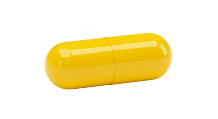 Pharmaceutical 3D Rendering Of Single Yellow Medicine Capsule on Transparent