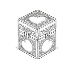 Ornate Engraved Jewelry Illustration Container with Hearts in Transparent Background