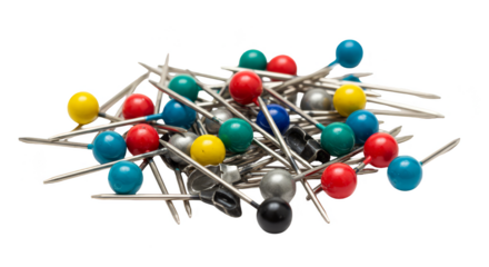 Pile of Colorful Pushpins Stationery on Transparent Background