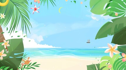 Summer Tropical Island Style Background Material: Exotic Paradise Scapes, Beach Vibes, and Vibrant Island Aesthetics