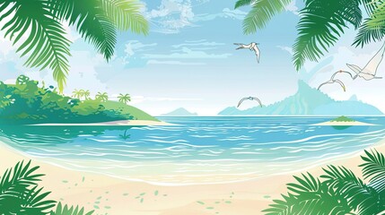 Summer Tropical Island Style Background Material: Exotic Paradise Scapes, Beach Vibes, and Vibrant Island Aesthetics